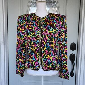 Maggy London Vintage 90s Silk Ribbon Print Blazer